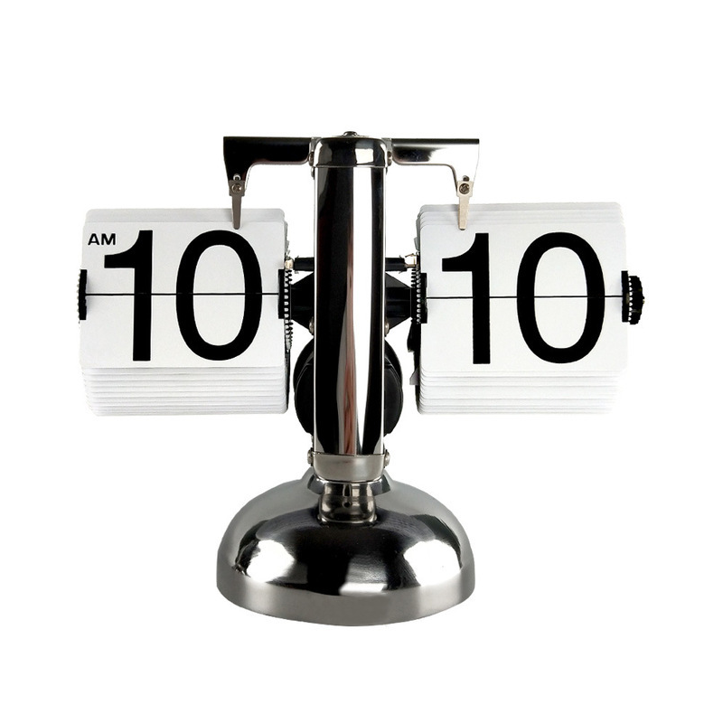 欧式自动翻页钟复古简约家居客厅座钟小天平机械自动翻页时钟 12小时不锈钢白色