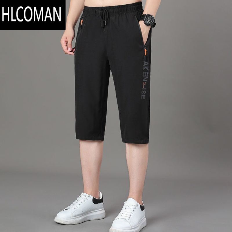 HLCOMAN夏季七分裤男士冰丝薄款宽松新款透气运动潮流速干过膝中长款短裤