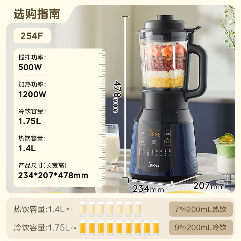 美的(Midea)破壁机家用多功能全自动豆浆机 1.75L预约加热早餐榨汁料理机3-5人 MJ-PB40F254F高清大图