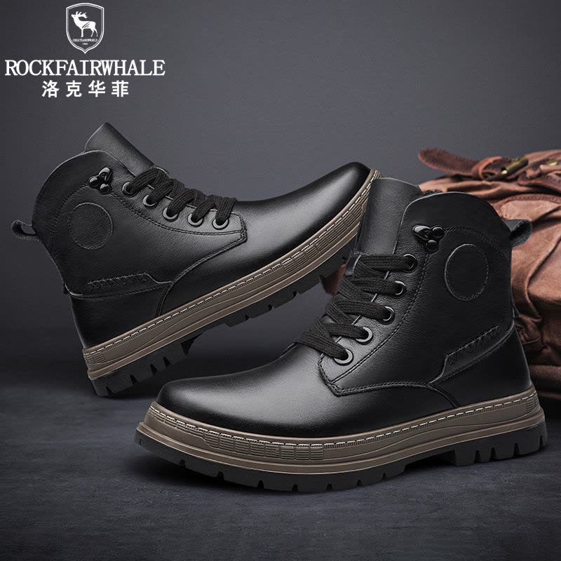 洛克华菲马丁靴男高帮2024中帮男士新款潮男鞋英伦风皮靴男款皮鞋冬季加绒图片