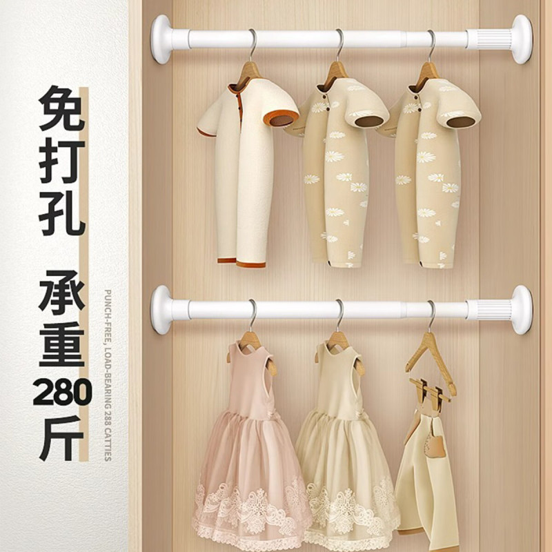 谋福 免打孔伸缩杆 免钉晾衣杆 不锈钢窗帘 衣柜撑杆[黑色25管径100-170]高清大图