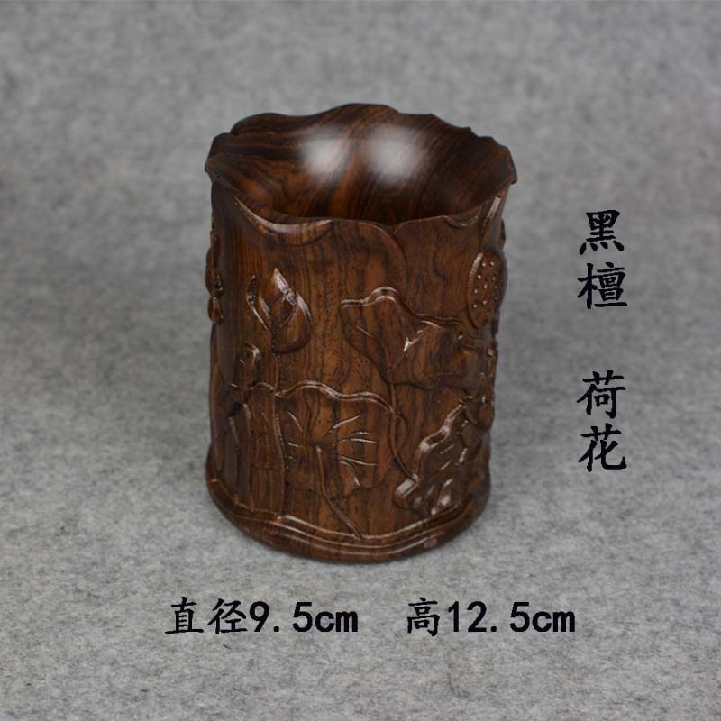 精品创意黑檀木大号小号多功能原高档红木实木刻书房办公室礼品学生毛笔筒圆形摆件收纳复古中国风木质定制 三维工匠 黑_466