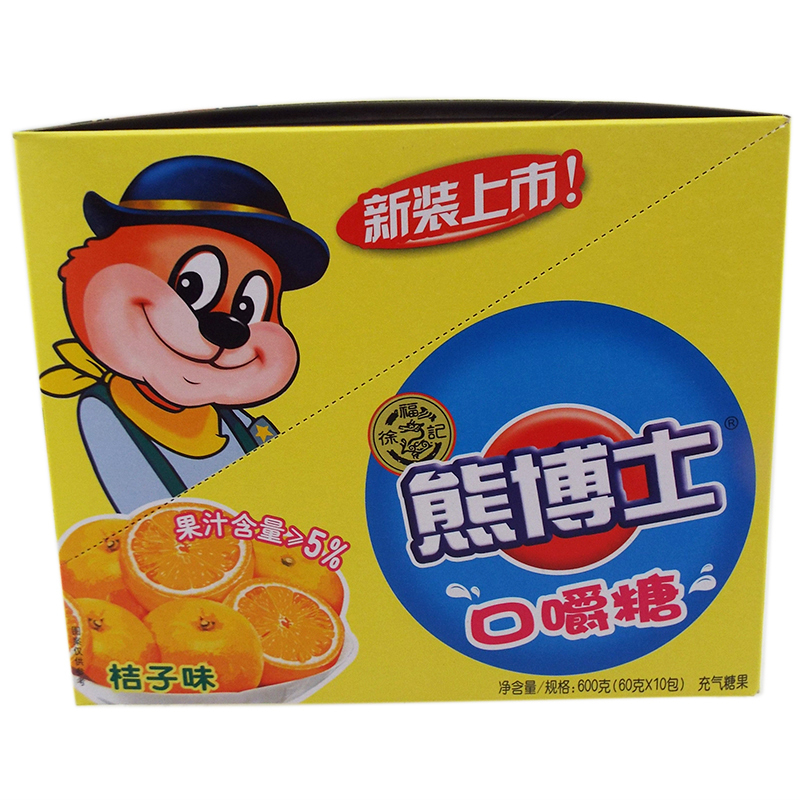 徐福记 熊博士 口嚼糖桔子味600g(60gx10包 )儿童喜爱糖果