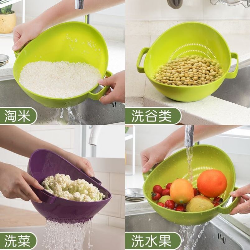 茶花沥水篮家用沥水筛厨房漏盆带手柄洗菜篮果蔬篮子A35002高清大图