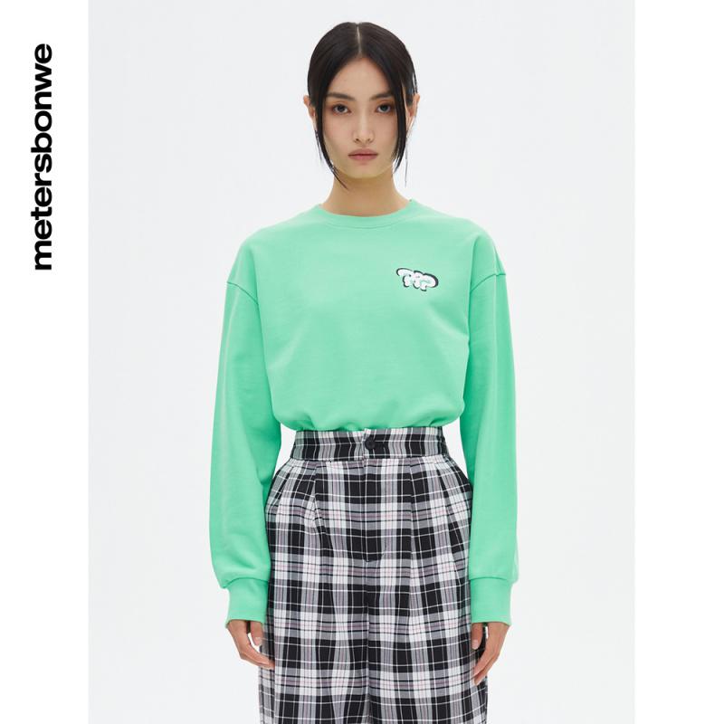 圆领卫衣女2022秋季新款撞色印花针织套头衫甜美百搭女士长袖上衣_161 XL:170/92A 芬芳绿