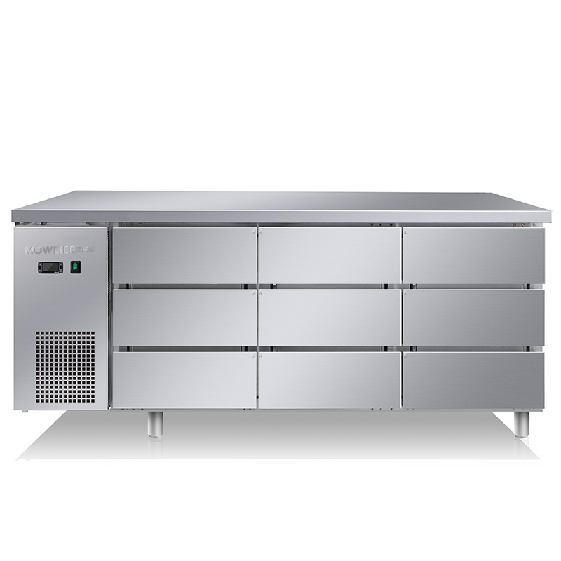 摩威尔CURD18-9D1.8m抽屉柜工作台 卧式冷柜 商用厨房保鲜柜 不锈钢商用冷柜高清大图