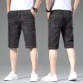 薄款六兜牛仔裤男弹力宽松新款短裤男夏直筒五分中裤 33 单件黑灰色