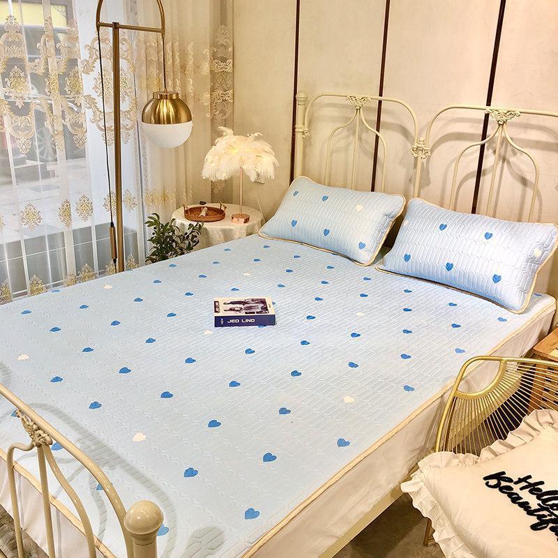 家柏饰(CORATED)天丝空调软席子1.8m床夏季天可水洗折叠乳胶冰丝凉席三件套1.5米2 【升级乳胶款】蓝爱心 1.5m（5英尺）床