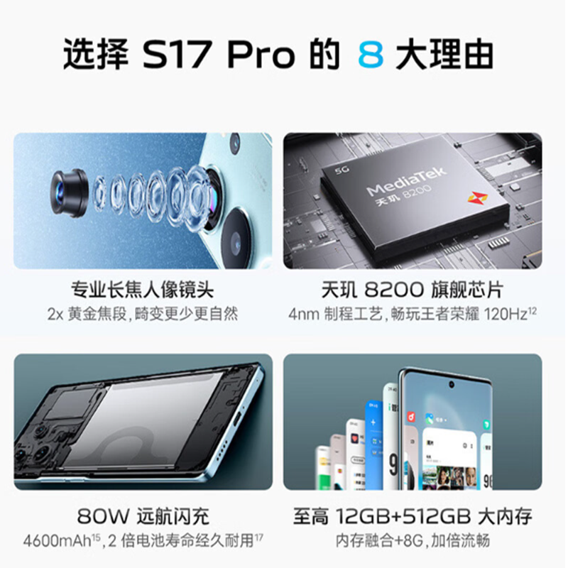 vivo S17 Pro 天玑8200旗舰芯片前置5000万追焦人像 5G手机12GB+512GB 货期5-10天