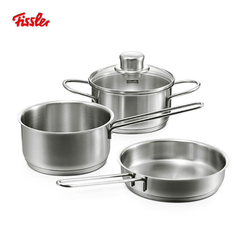德国菲仕乐/Fissler 三件组套装带玻璃盖礼品套锅 不锈钢奶锅煮锅炖锅煎锅 多用途304不锈钢燃气灶电陶炉电磁炉通用