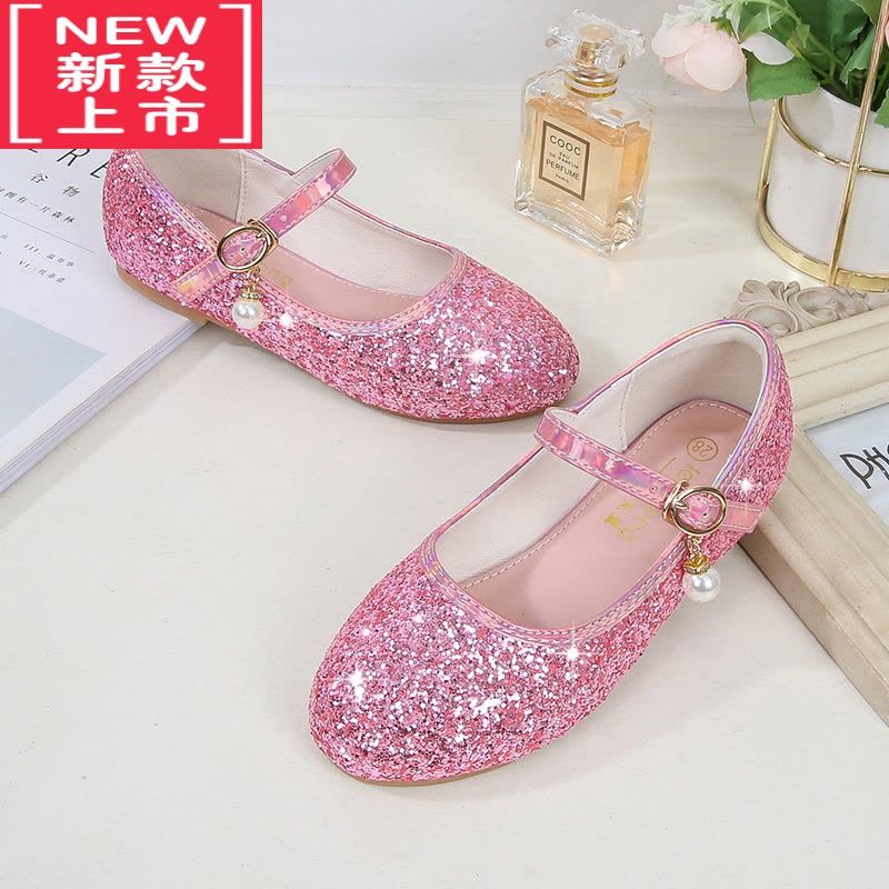 可莉允女童公主鞋2022款洋气亮片搭扣水晶鞋小女孩走秀表演出儿童小皮鞋运动休闲鞋图片