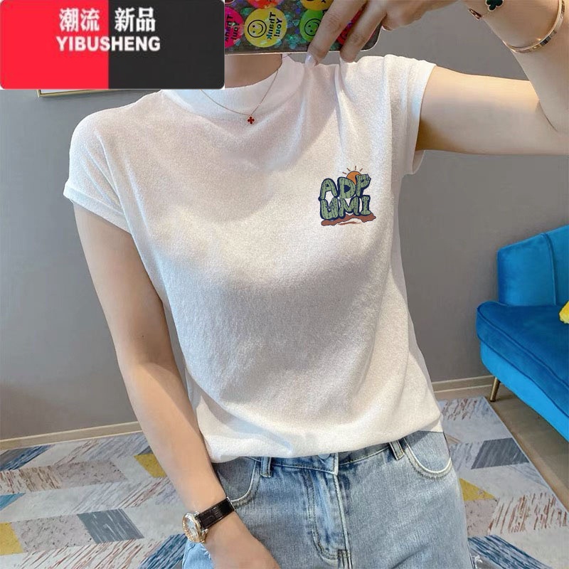 YIBUSHENG欧货白色t恤女季短袖漂亮时尚冰丝针织衫小众内搭上衣2024新款高清大图