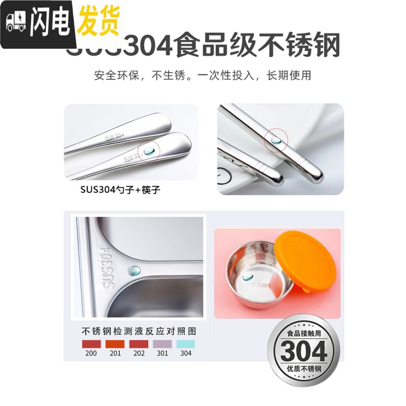 三维工匠304不锈钢分格便当盒 学生分隔餐盒成人上班族饭盒大容量食堂餐盘 成人五格蓝+304勺筷+汤碗+保温袋