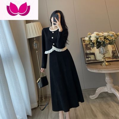 七斓小香风套装女春季新款法式复古赫本风黑色连衣裙气质显瘦长裙 黑色上衣+半身裙一套 XL