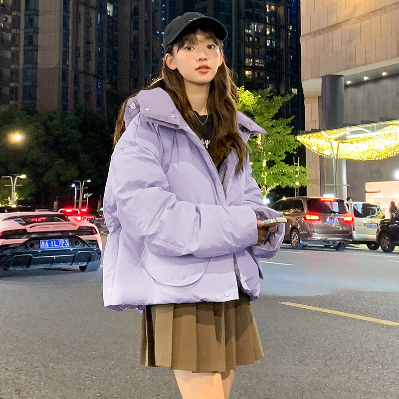 [2.5折价354元]唐狮冬装新款女连帽撞色短款羽绒服小众设计感外套(防水)
