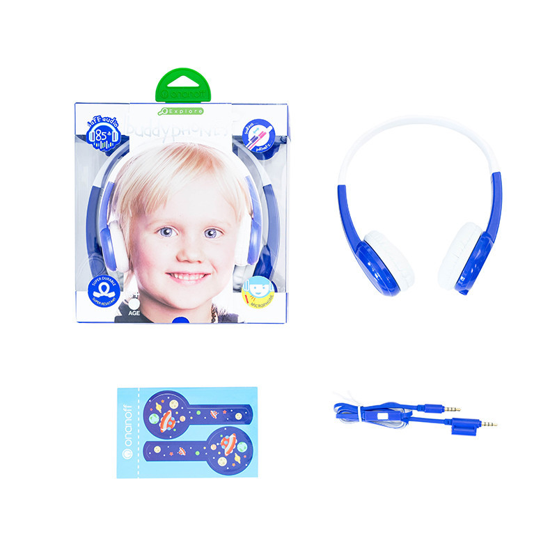 buddyPHONES Explore专业儿童耳机头戴式在线英语学习语音通话早教机耳麦不伤听力有线耳机小孩玩具礼物 蓝色