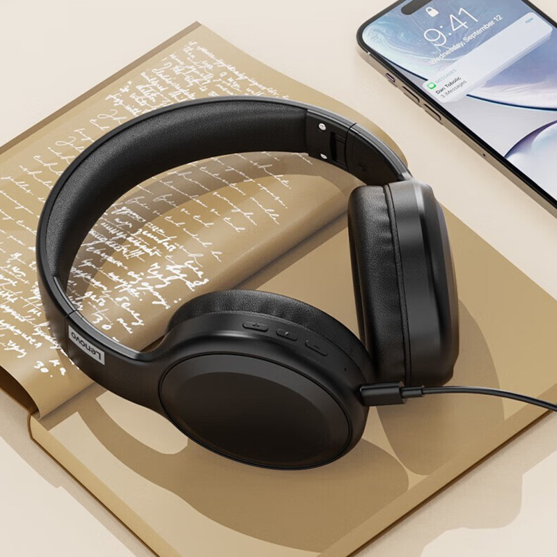 联想lenovoth30有线头戴式耳机usb带麦克风耳机办公游戏35接口黑色头