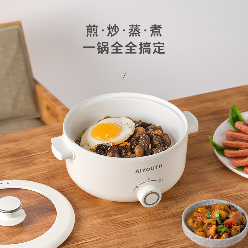 艾青春(AIYOUth) 3L电火锅AI-HG309红色3L 电煮锅宿舍学生电锅多功能小型一体泡面火锅家用电蒸锅高清大图