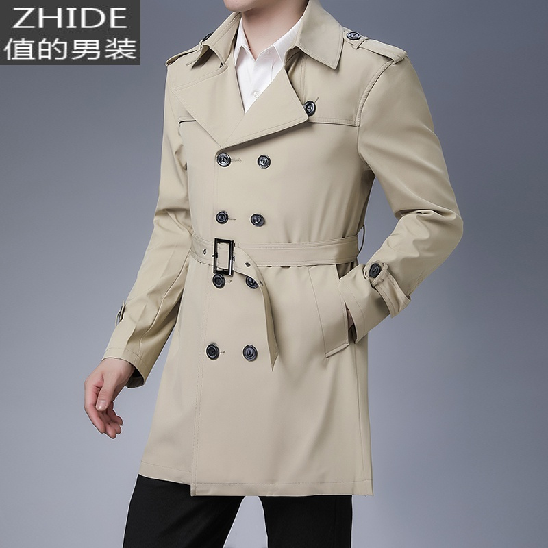 suntek双排扣男士风衣秋冬新款翻领中长裤外套潮流韩版中老年商务休闲