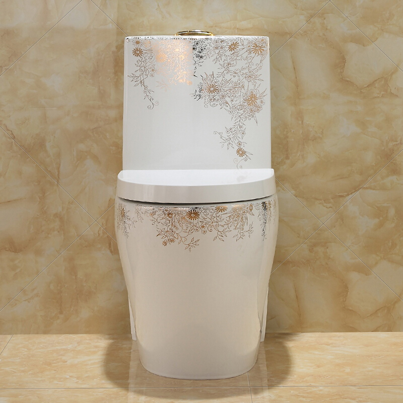 彩色马桶家用坐便器连体座便器超漩虹吸节水防臭陶瓷抽水马桶金色花园-马桶波迷娜BOMINA高清大图