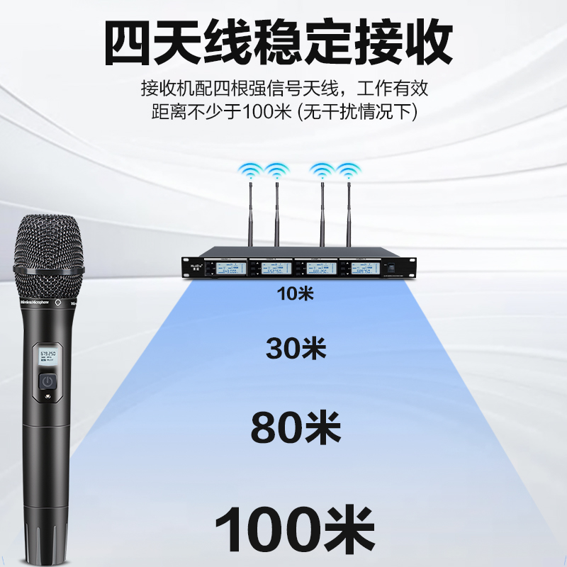 惠度(HuiDu)AT-400L无线一拖四话筒大型会议培训室演播室演讲话筒远距离无线会议麦克风领夹款高清大图