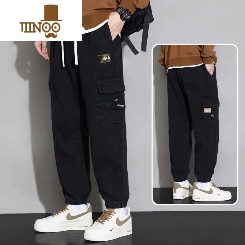 YANXU束脚工装裤男士款宽松大码加肥加大多口袋秋季休闲长裤子高清大图