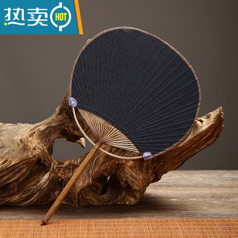 XIANCAI日式土布面竹蒲扇团扇竹芭蕉扇仿古典夏季圆文手老工艺古典纸扇子 老竹布面(十二)高清大图