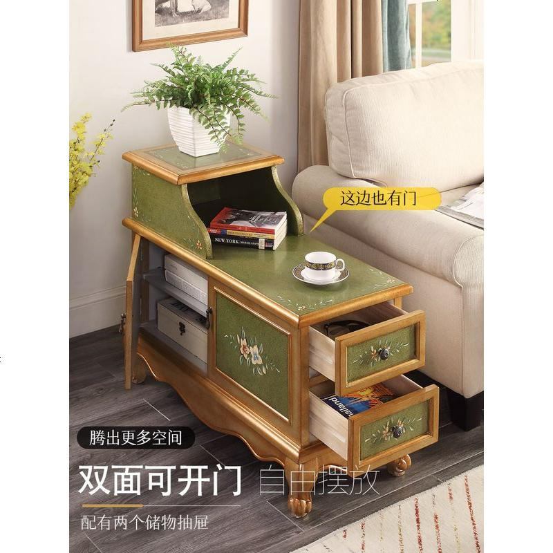 美式轻奢沙发边几欧式实木角几小茶几侧边柜客厅复古多功能小边桌