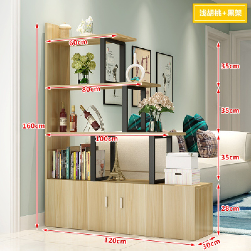 森美人客厅隔断玄关柜屏风简约现代展示多层钢木置物架小户型酒柜间厅柜 C款浅胡桃色板黑架柜组装框架结构
