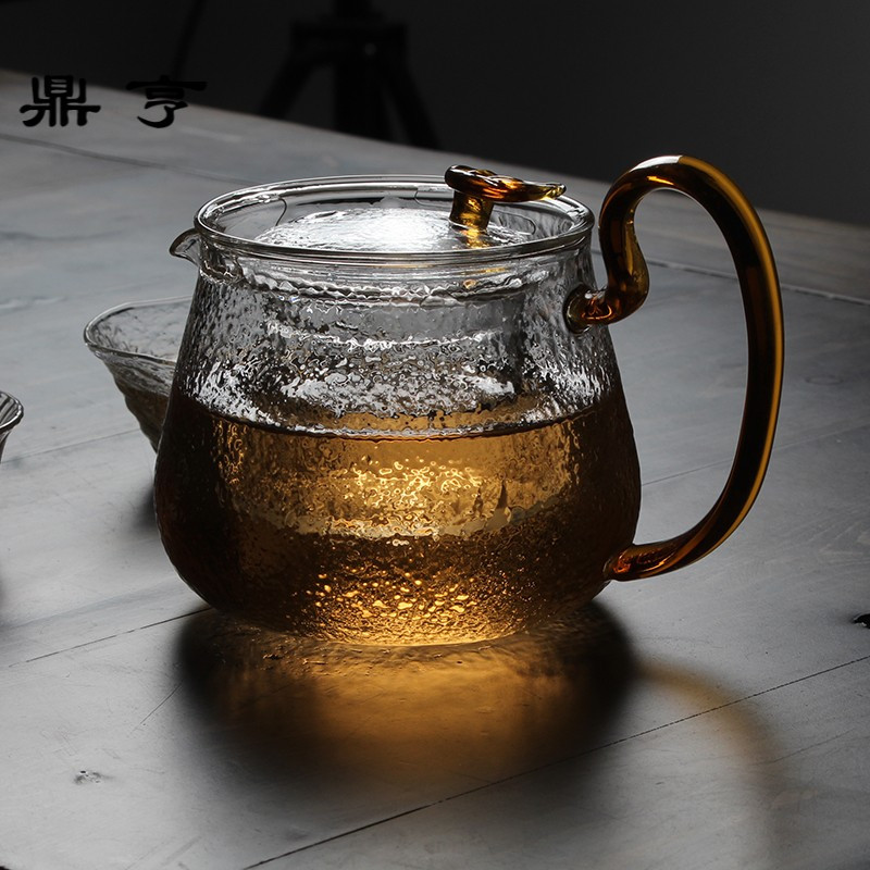 鼎亨 锤纹玻璃茶壶耐高温家用过滤泡茶器 带把玻璃泡茶壶功夫茶