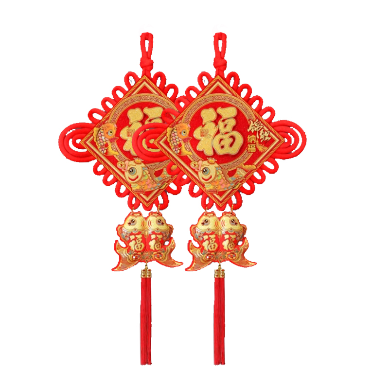 锦瑞星春节福字精品立体中国结挂件30#金福挂鱼/个高清大图