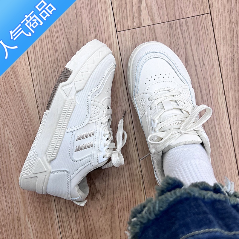 SUNTEK小香风小白鞋女2023年新款春秋厚底百搭鞋子帆布鞋老爹运动鞋高清大图