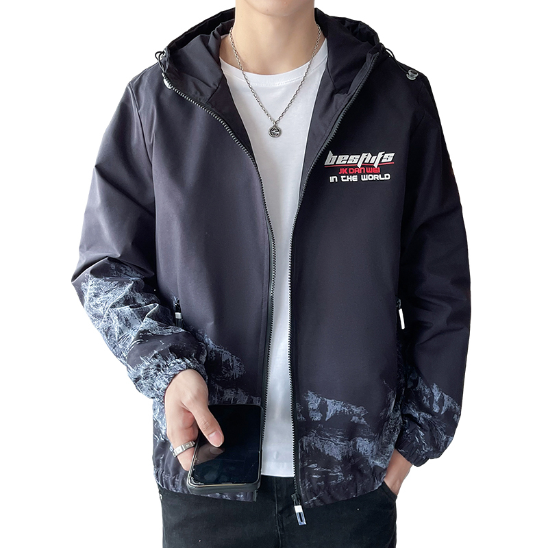 南极人外套男士春秋季新款潮牌宽松连帽印花夹克男生秋天男装上衣