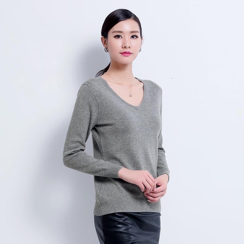 秋冬女式山羊绒衫韩版修身 纯色v领长袖羊绒衫加厚针织毛衣百