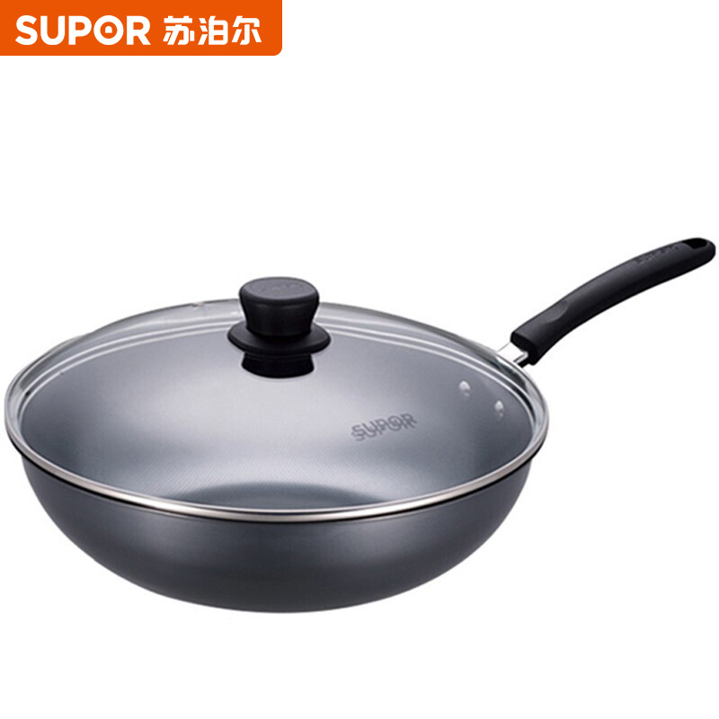 苏泊尔(SUPOR)炒锅真不锈健康铁锅玻璃盖34cm炒菜锅FC34T12高清大图