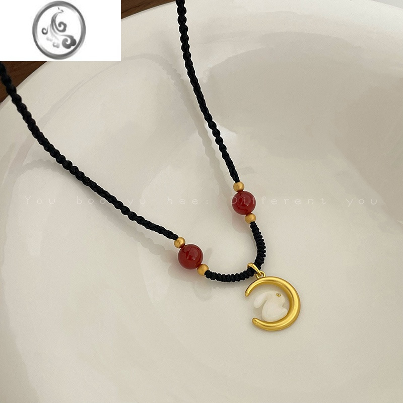 jimi红玛瑙平安扣手工编织绳项链女轻奢小众吊坠夏高级感情侣锁骨链秋