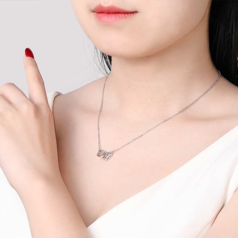 梦金园 铂金项链女锁骨链 女pt950爱心吊坠套链款
