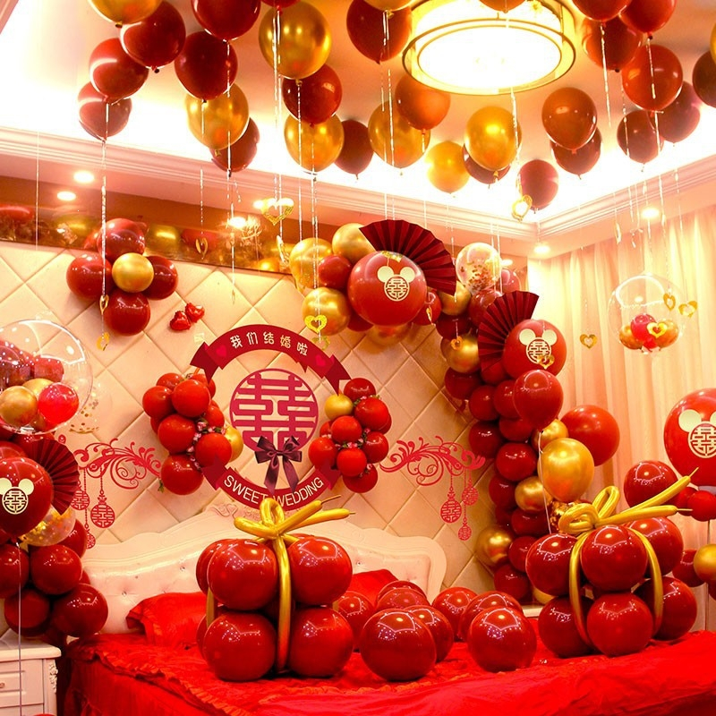 结婚气球红色婚房装饰双层加厚网红婚礼汽球时光旧巷场景布置婚庆用品
