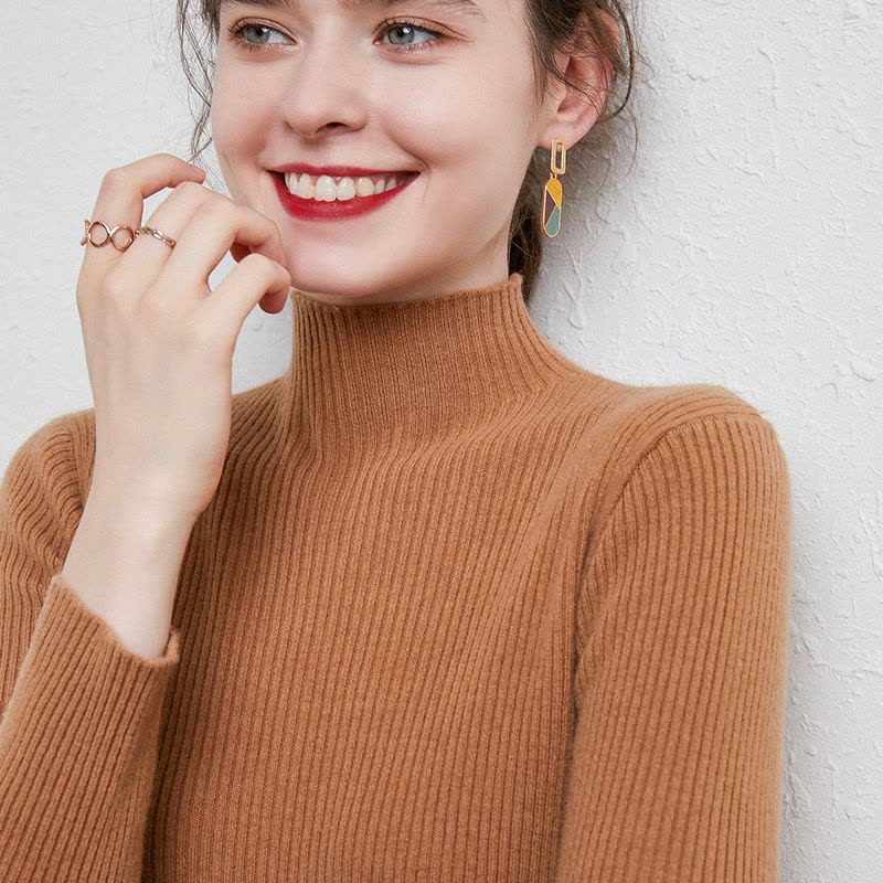 半高领抽条修身针织打底衫韩版纯色毛衫秋冬新款套头紧身毛衣女图片