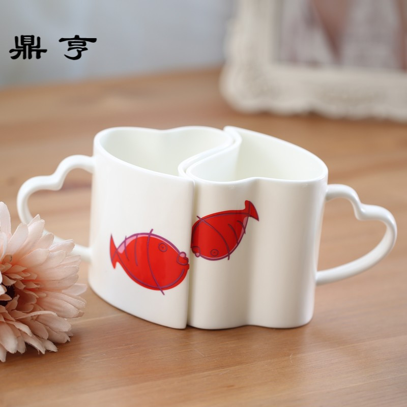 鼎亨骨瓷杯子陶瓷创意可爱个性 水杯茶杯咖啡杯礼品 心形情侣对杯