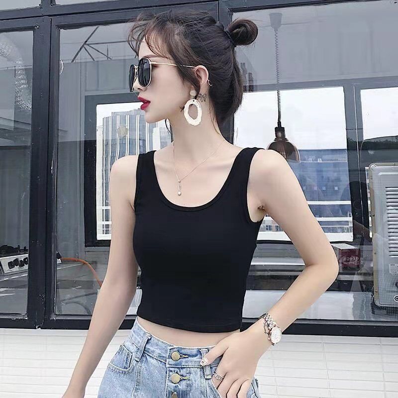 2件装夏季新款露脐上衣女士吊带短款小背心女白色打底裹胸内搭_白色