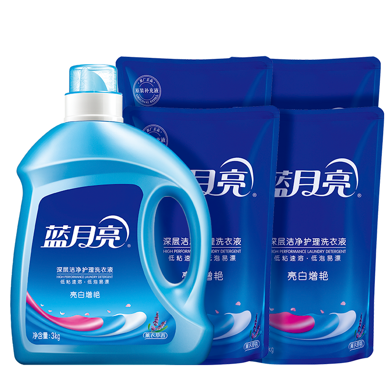 蓝月亮洗衣精选套装P(3kg亮白薰*1+1kg亮白薰袋*4)高清大图