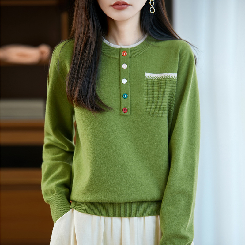 秋冬新款假两件灰色针织打底衫女洋气内搭假口袋大码女装毛衣