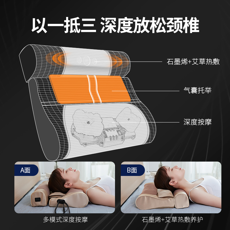 佳奥 颈椎枕加热艾草按摩仪 富贵包反弓睡眠颈枕石墨烯电动按摩枕头 电动按摩枕200401J2021MC3!高清大图