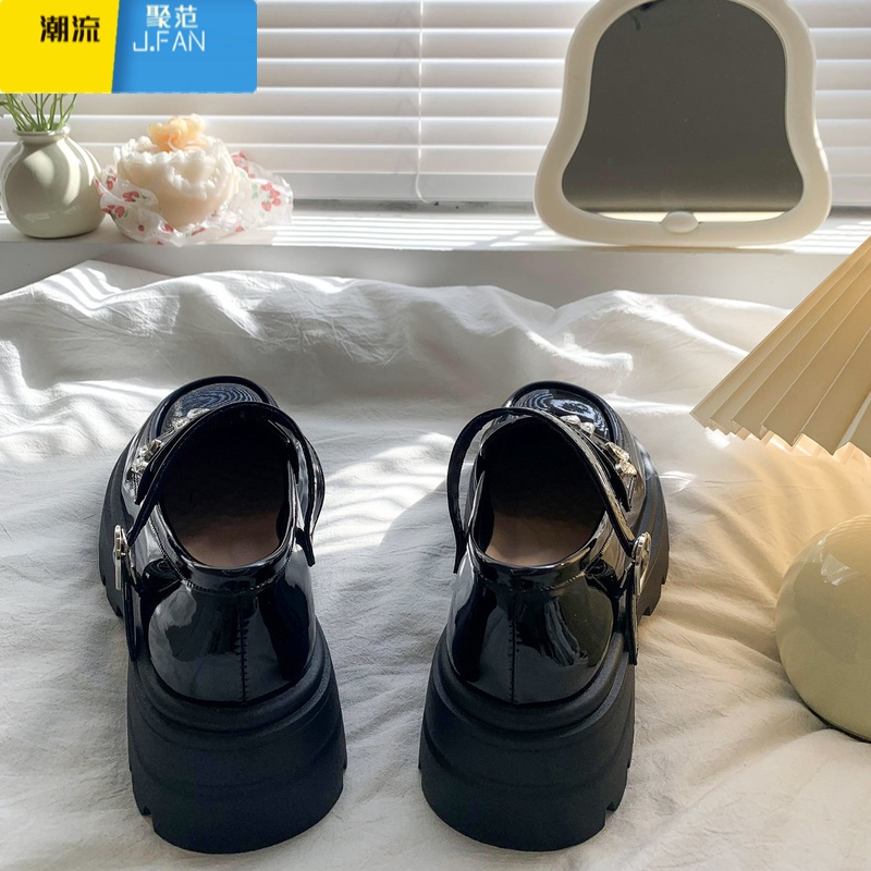 聚范黑色厚底松糕小皮鞋女2024夏季新款日系jk复古配裙子玛丽珍单鞋子高清大图