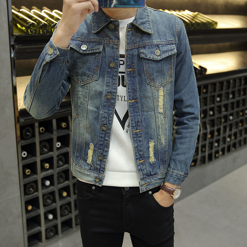 新款秋季牛仔夹克男士修身复古牛仔外套男青年韩版牛仔衣潮男上衣