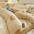 秋冬卡通牛奶绒被套单件三件套四件套加绒加厚珊瑚绒被罩被单4_563 200*230cm单被套【双面牛奶绒软糯保暖】 萌萌熊心【双面牛奶绒软糯保暖】