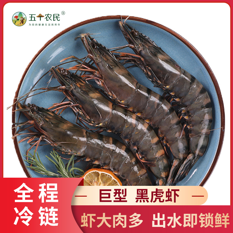 [五个农民]东山海捕黑虎虾大虾4盒装(约2斤)新鲜活冻 鲜活超大冷冻海虾老虎虾