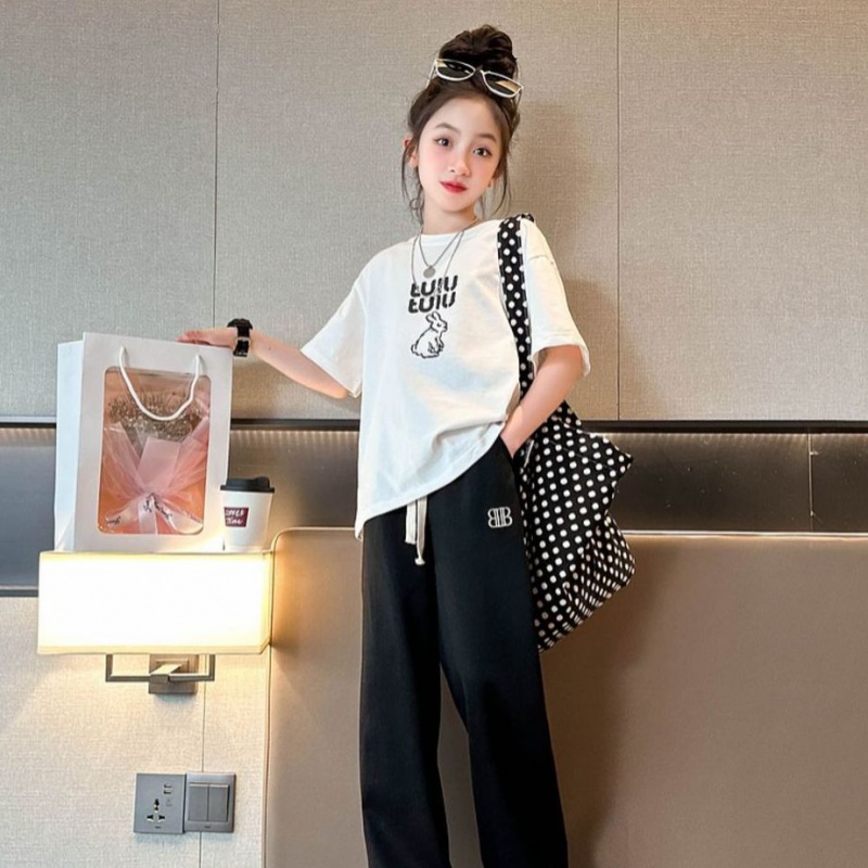 女童短袖夏装棉T恤夏季新款儿童半袖t女中大童装宽松上衣洋气潮_94 160（建议身高160CM左右） TT60白色一宽松升级版