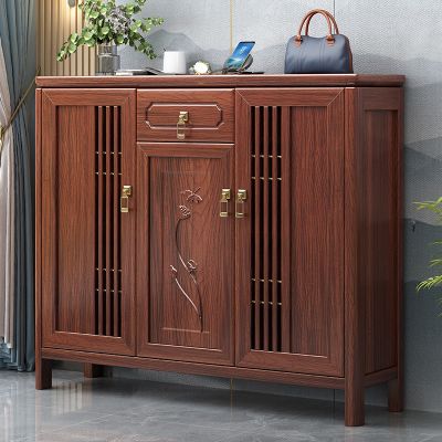 青木川 新中式实木鞋柜家用客厅入户进门口小户型收纳柜储物柜阳台过道鞋架立柜矮柜大容量防尘 简约现代 三门鞋柜 117*33*100cm
